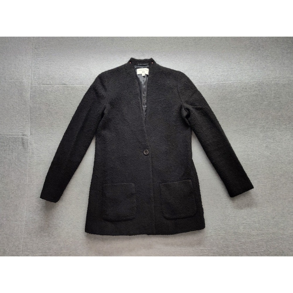 Carine Roitfeld Uniqlo Women Blazer Jacket XS Black Logo Front Pockets Outerwear